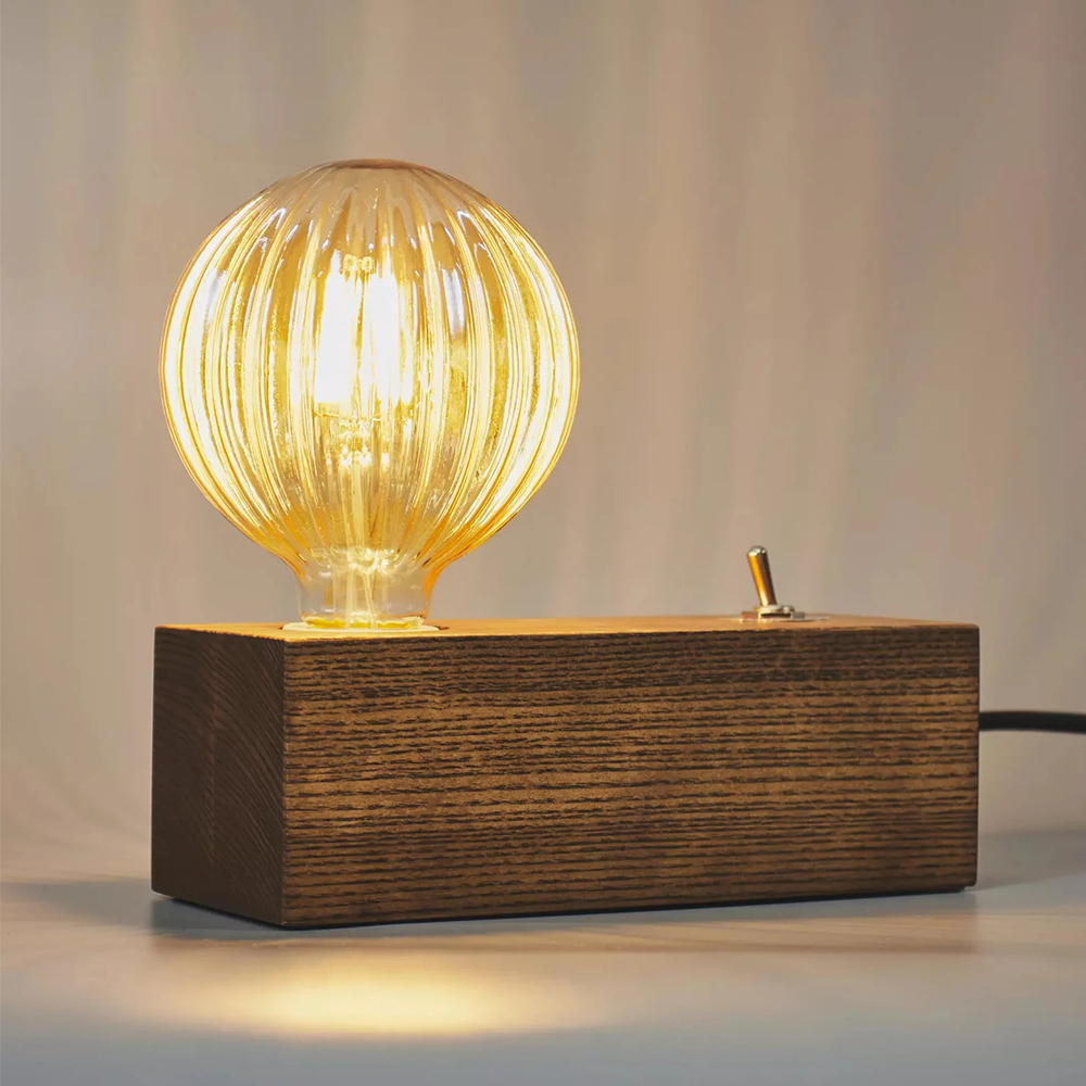 Wooden Cube L Table Lamp - Minimalist Industrial Desk Lamp