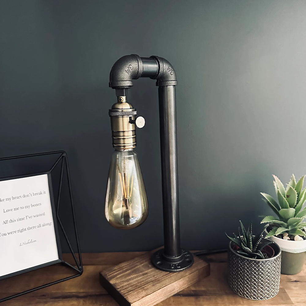 Steampunk Industrial Pipe Table Lamp - Vintage Rustic Retro Desk Lamp