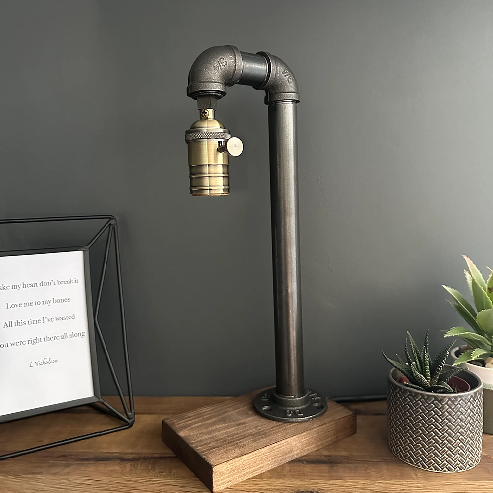 Steampunk Industrial Pipe Table Lamp - Vintage Rustic Retro Desk Lamp