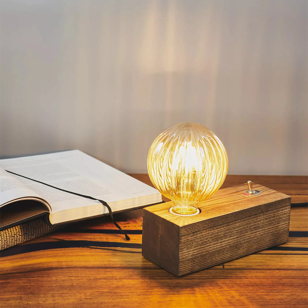 Wooden Cube L Table Lamp - Minimalist Industrial Desk Lamp