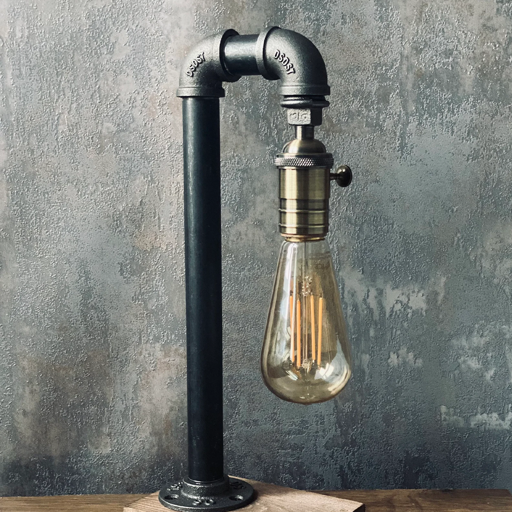 Steampunk Industrial Pipe Table Lamp - Vintage Rustic Retro Desk Lamp